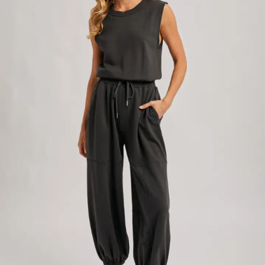 Drawstring Waist Sleeveless Kit Active Jumpsuit