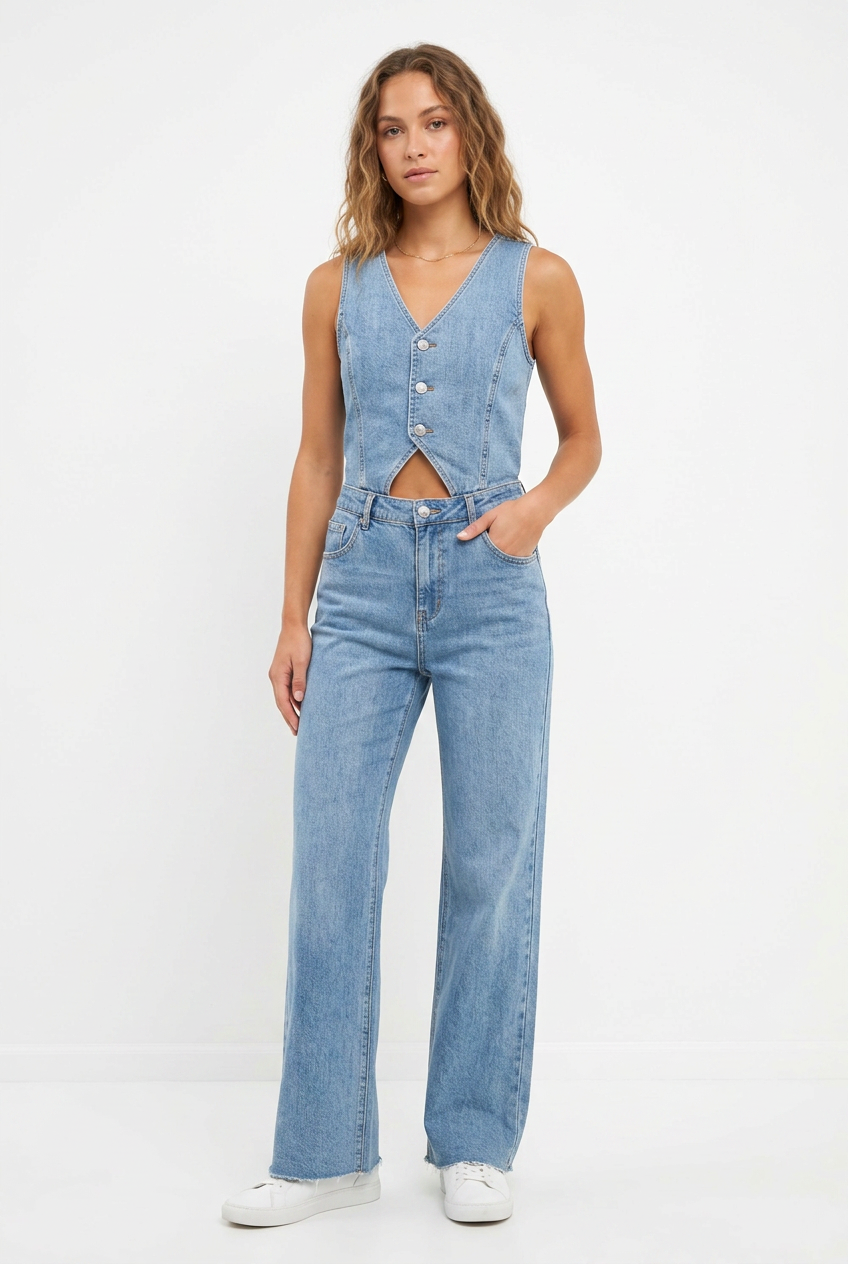 Denim Bootcut Jumpsuit with vest