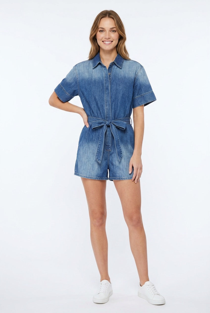 Bluivy denim belt button shirt romper