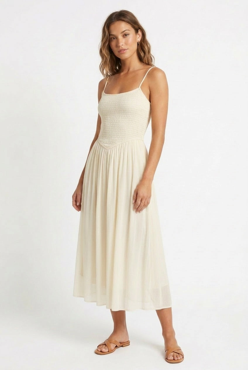 Smock Basque Waist Spegetti Strap midi dress